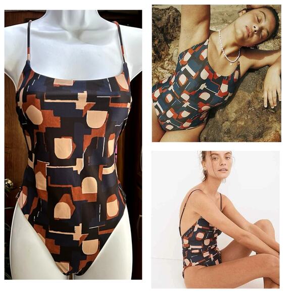 Madewell Second Wave XS | Spaghetti Strap One Piece Swim Color Collage Body Suit - Picture 1 of 16
